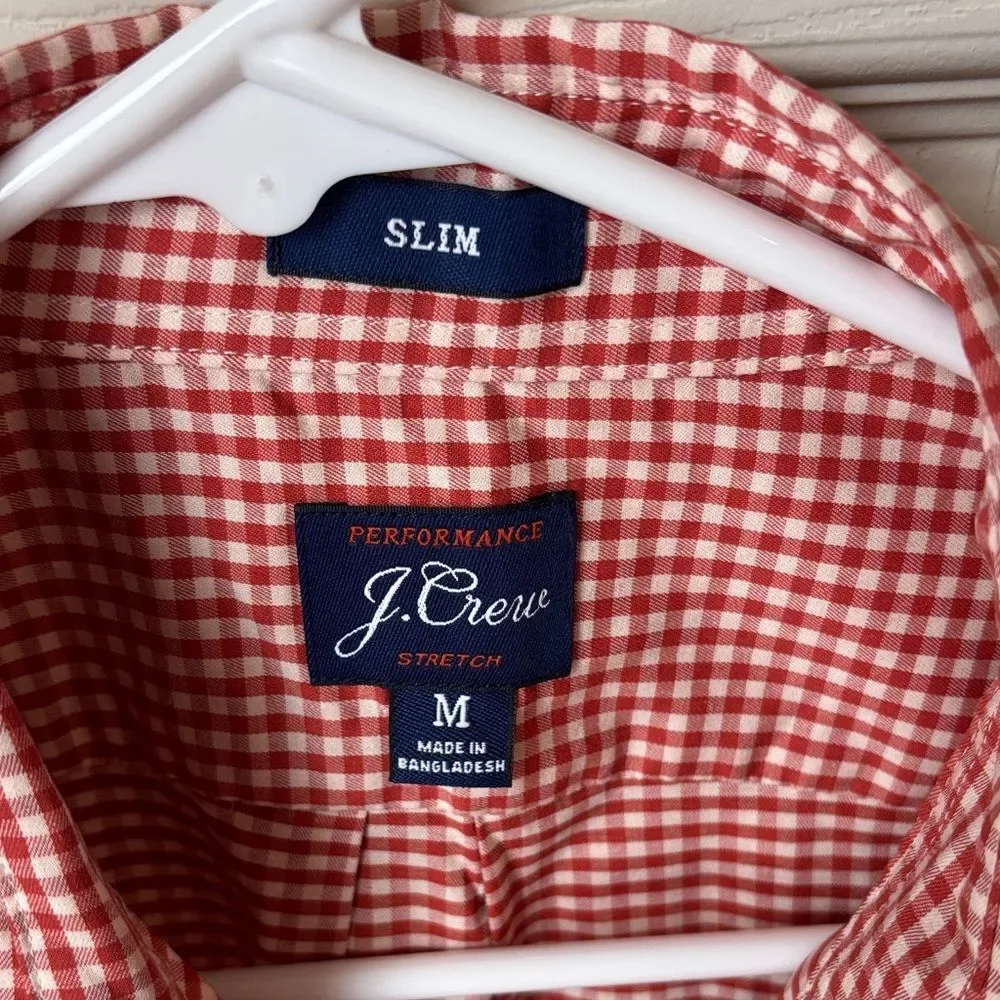 J. Crew pair of Red Yellow Plaid Men casual cotton button down Shirts M slim EUC